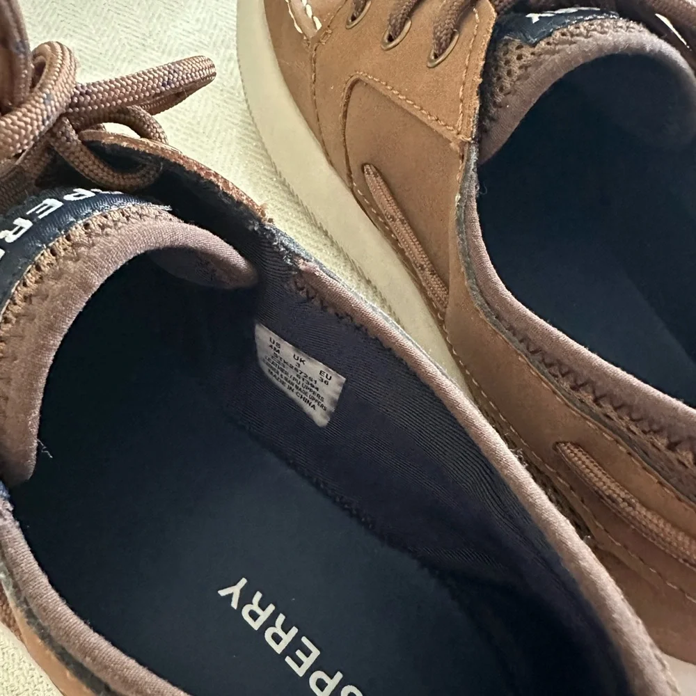 Sperry Brown Boat Shoes with White Sole